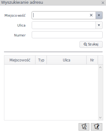 Widok okna wyszukiwania adresu