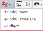 Widok opcji menu rozwijalnej po najechaniu na ikonę czarnej litery Z z czerwonymi znakami plus/minus na białym tle