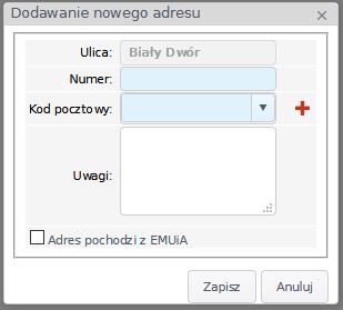 Widok okna dodawania nowego adresu